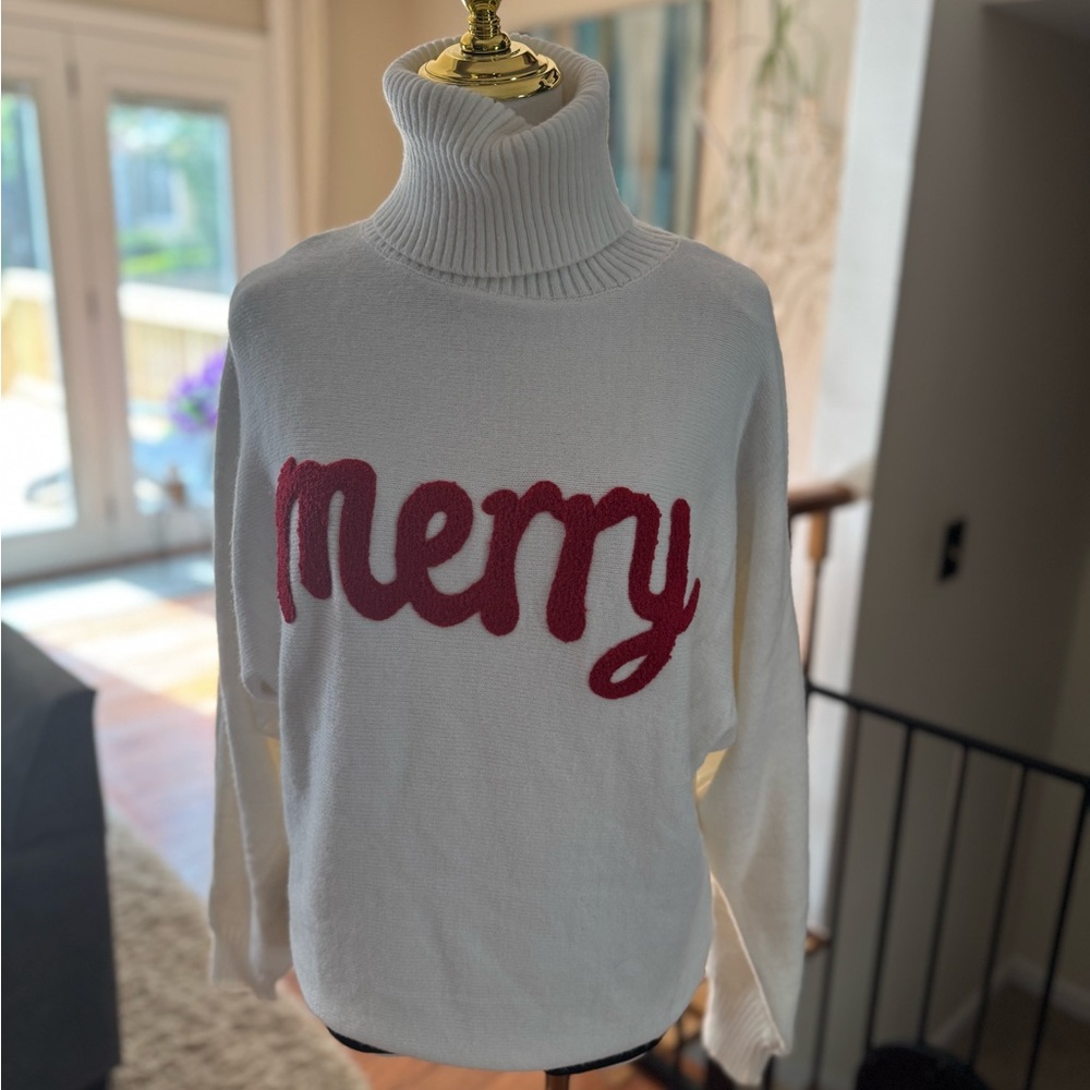 NWOT- Cream and Red holiday Turtleneck Sweater size S/M